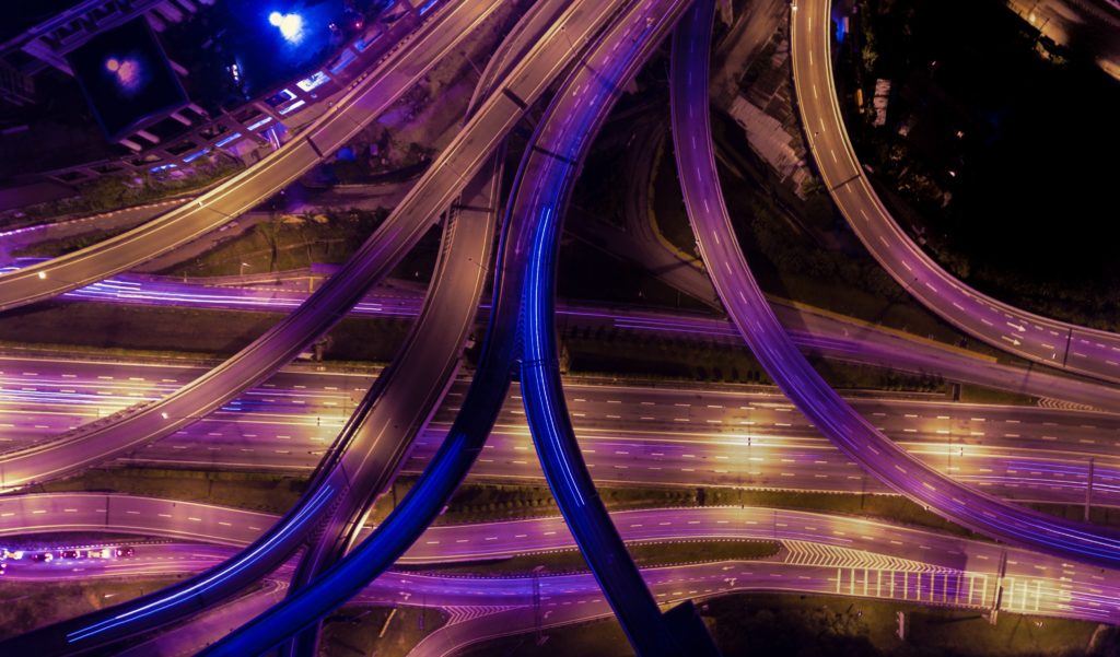 Connexion roads with ligts at night